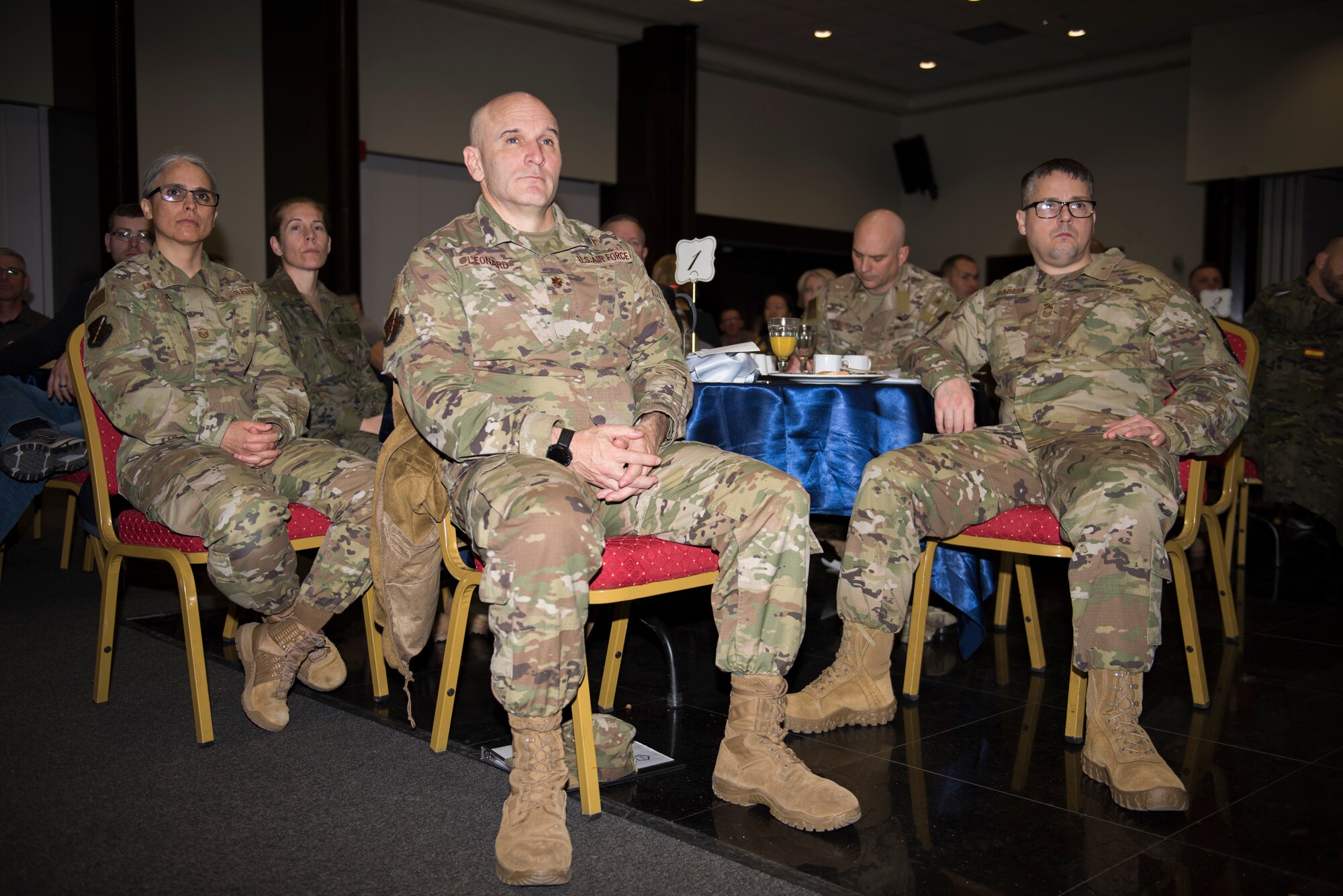 U.S. and Spanish service members attend the National Prayer Breakfast, Feb. 20, 2020, at Incirlik Air Base, Turkey. The Incirlik chaplain team organized the breakfast to celebrate more than 200 years of religious freedom in America. (U.S. Air Force photo by Senior Airman Matthew Angulo)