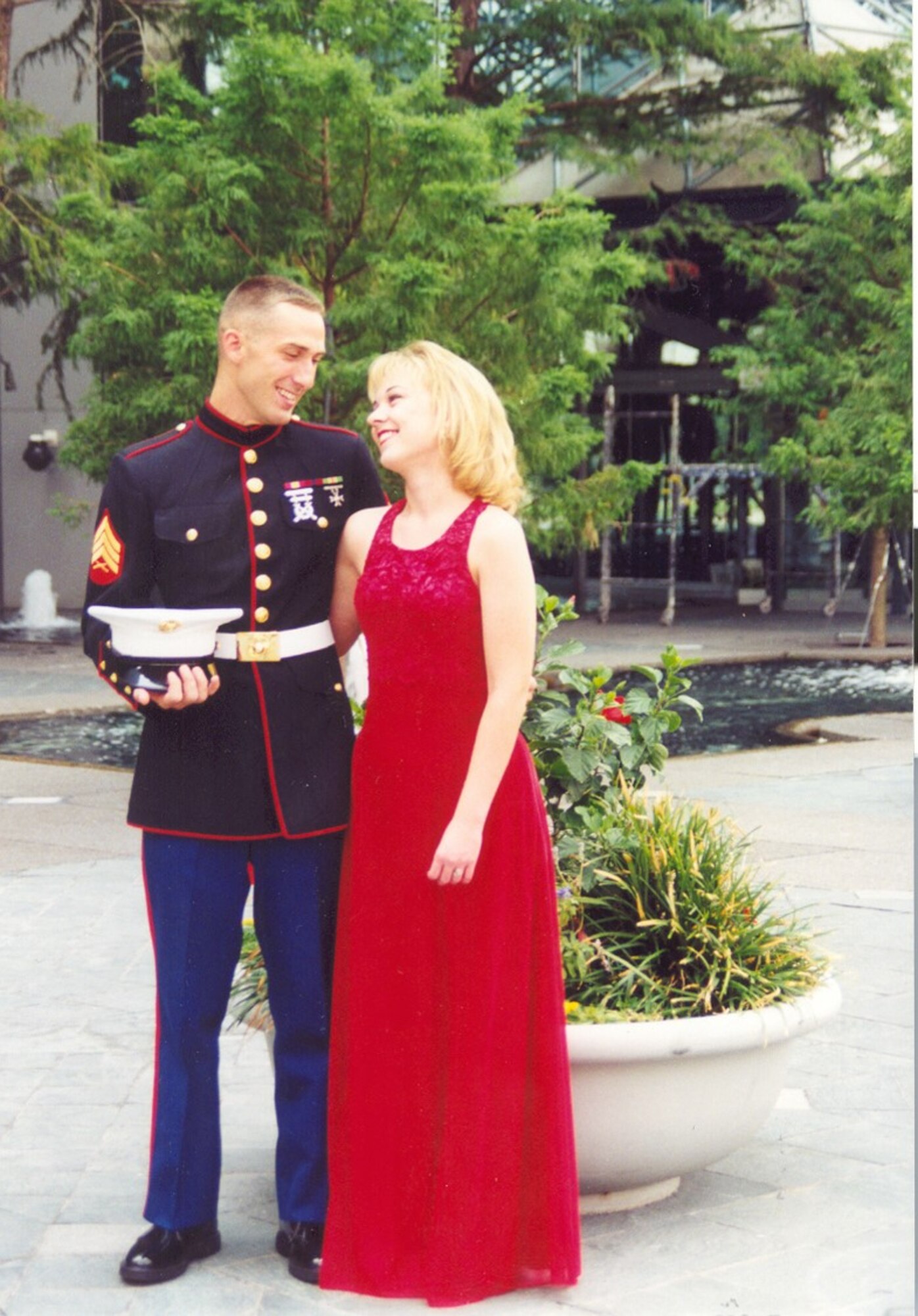 Master Sgt. Matthew Sheley embracing his wife, Andrea.