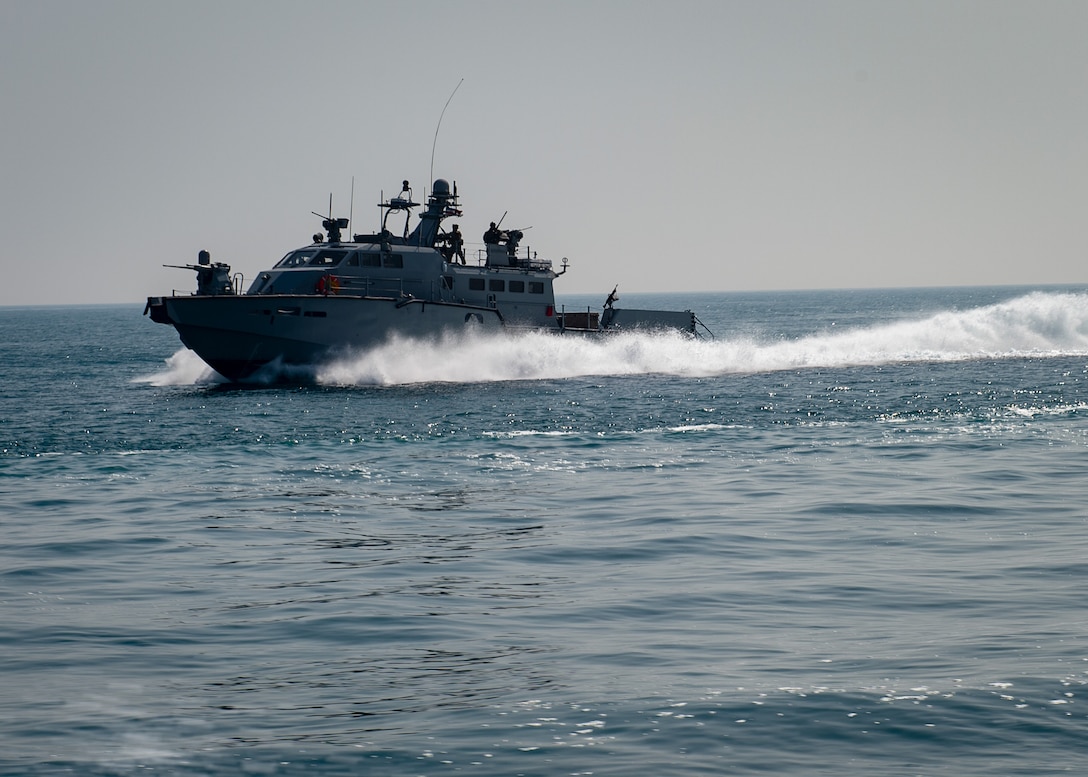 JUBAIL, Kingdom of Saudi Arabia 200223-N-JO908-1065
A Mark VI patrol boat attached to Commander, Task Force 56 participates in exercise Nautical Defender 20 in Jubail, Kingdom of Saudi Arabia Feb. 23. ND is a bilateral maritime exercise between the U.S. Navy and the Royal Saudi Naval Forces (RSNF) designed to build and sustain warfighting capabilities, support long term regional security and enhance military-to-military interoperability with the U.S. and Kingdom of Saudi Arabia. (U.S. Navy photo by Mass Communication Specialist 1st Class Kory Alsberry)