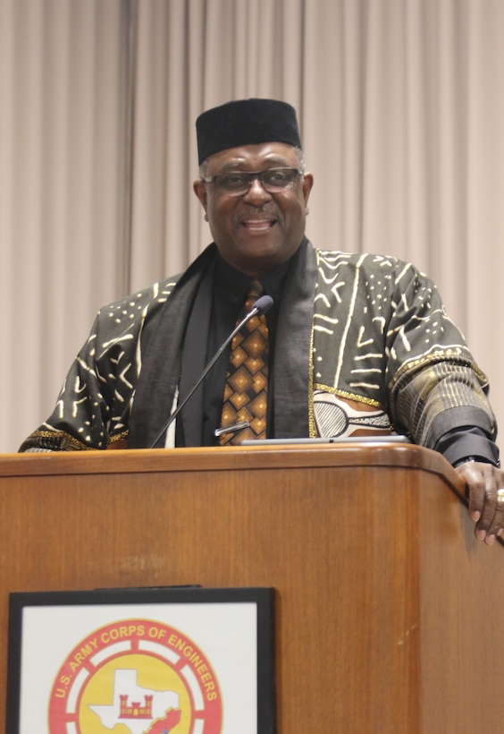 Galveston, TEXAS- The U. S. Army Corps of Engineers, Galveston District celebrated African American Black History Month 20 Feb. at the Jadwin Building.  The guest speaker was Mr. Frank Jackson, Assistant Vice Chancellor for State Relations, Texas A&M University System, Prairie View A&M University. Jackson spoke about African American History from Ancient time to the present day. He informed the audience of the grandeur of the African civilizations prior to the slavery of Africans in the western hemisphere. His central theme was the oneness of the human family on the planet earth.  

Jackson said, “All civilizations have borrowed from one another. African history is world history. The reason for African history is to tell the whole story of humanity.” 
Black History Month originally started in 1915 fifty years after the emancipation by Carter G. Woodson who earned his bachelor’s and master’s degrees at the University of Chicago and his doctorate from Harvard.  W.E.B. DuBois and Dr. Woodson believed that early 20th century African Americans were not being taught enough about their own heritage and achievements that their ancestors had made to society.  He first announced what was back then called the national Negro History week in February 1926.  He chose the month of February to coincide with Abraham Lincoln and Frederick Douglass birthday.  

In 1976, fifty years after the first Negro History Week the Association for the Study of African American History officially changed with the times to Black History Month. Every U.S. president since 1976 has officially issued that proclamation designating February as now days Black African American History Month.

By Dr. Rose M. Caballero, D.M., D.Min.