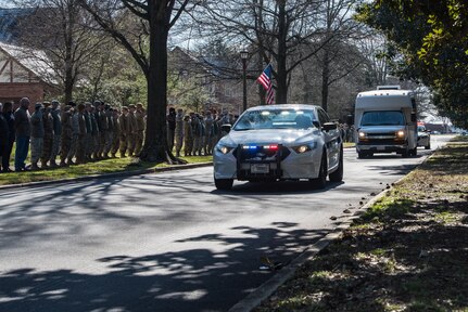 Approximately 1,000 Airmen, service members and civilians representing Joint Base Langley-Eustis, Virginia and Air Combat Command, rendered a final salute to U.S. Air Force Lt. Col. Paul K. "Tabs" Voss and his family. Voss, a 25-year veteran who passed away while deployed to Afghanistan in support of Operation Freedom's Sentinel, was the ops division branch chief at ACC Headquarters. This marks the end of Voss' watch as we honor his service, dedication and sacrifice to our country. (U.S. Air Force photo by Airman 1st Class Sarah Dowe)