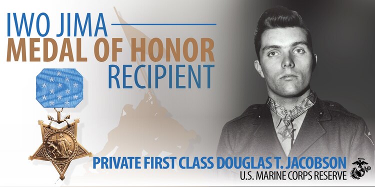 PFC Douglas T. Jacobson was awarded the Medal of Honor by President Harry S. Truman for his actions on Feb. 26, 1945.