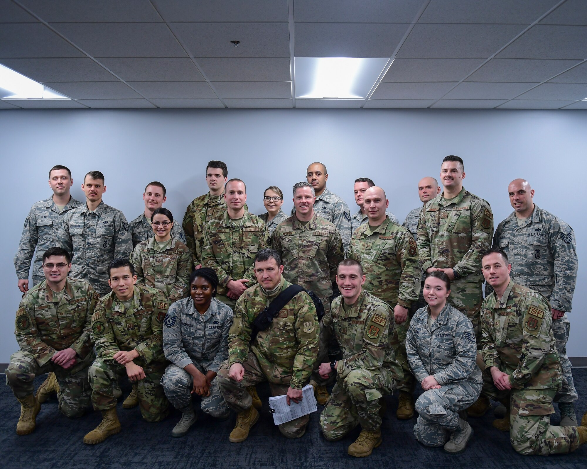 The graduating class of the 911th Airlift Wing NCO Leadership Development Course pose for a photo at the Pittsburgh International Airport Air Reserve Station, Pennsylvania, Feb. 7, 2020.