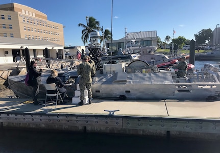 Sailors perform pre-mission checks on the Unmanned Influence Sweep System prior to an Operational Assessment mission off the coast of South Florida in November 2019. The UISS consists of an unmanned surface vehicle and a towed minesweeping payload for influence sweeping of magnetic, acoustic and magnetic/acoustic combination mine types while keeping warfighters out of the minefield