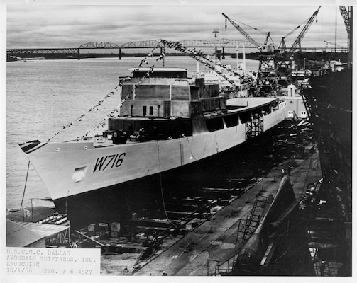 Louisiana - In this historical photograph taken Oct. 1, 1966, the U.S. Coast Guard Cutter Dallas can be seen being built in the Avondale Shipyards in Louisiana.  (U.S. Coast Guard photograph.)
