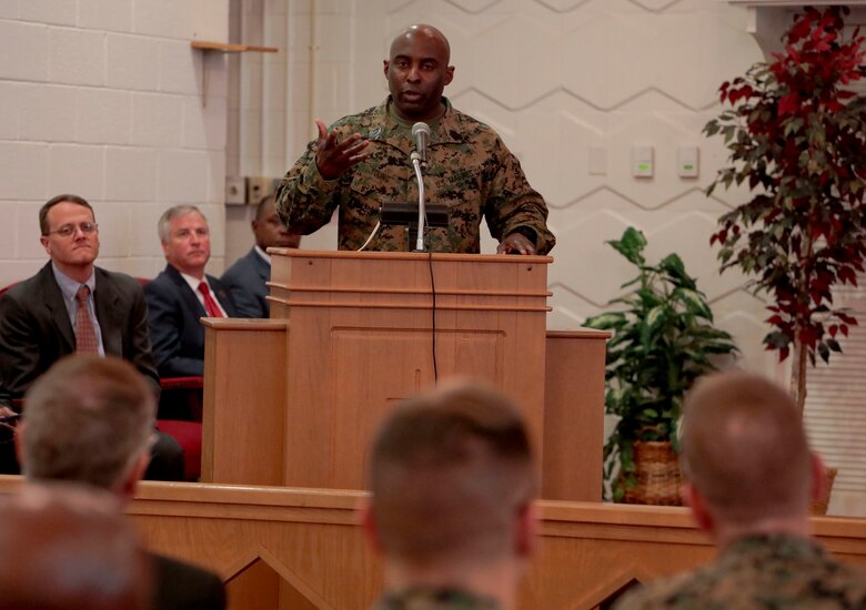 The Base Chapel aboard Marine Corps Logistics Base Albany was nearly filled to capacity as active-duty and civilian personnel, community leaders and others came together to observe Black History Month, Feb. 25.