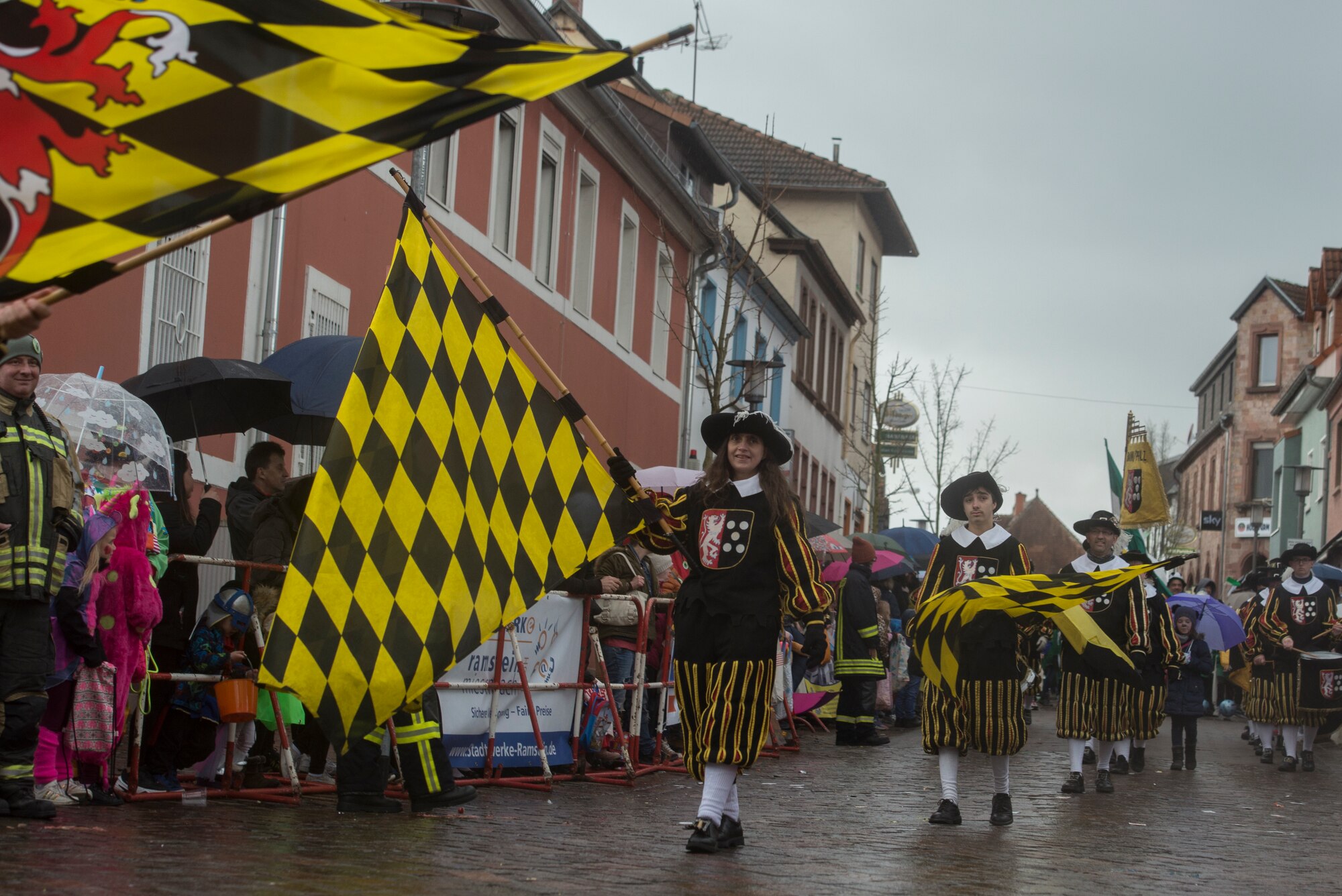 People march in parade.