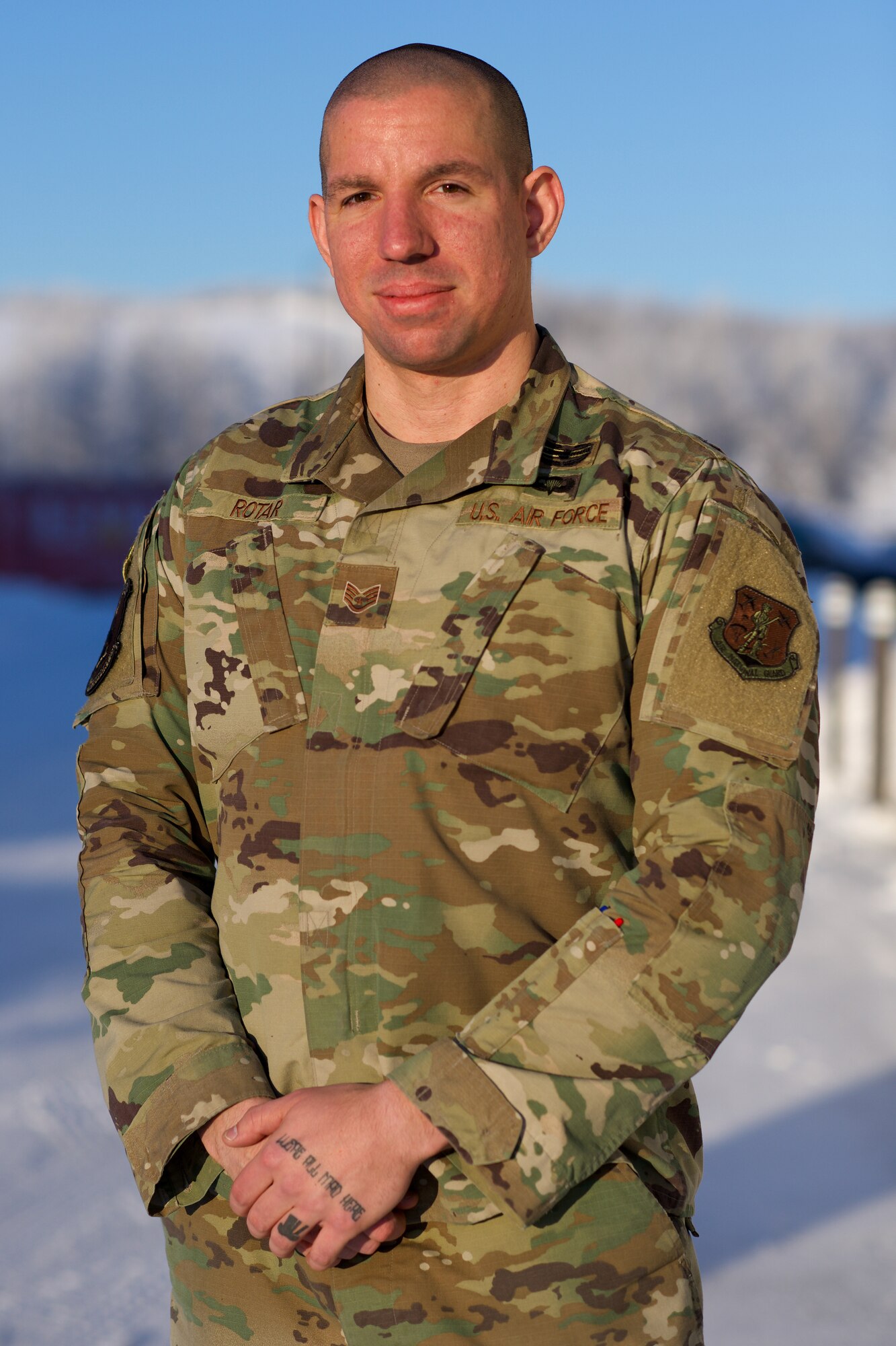 U.S. Air Force Staff Sgt. Joseph Rotar, an aircrew flight equipment specialist assigned to the 176th Operations Support Squadron, Alaska Air National Guard, poses for a photo at Joint Base Elmendorf-Richardson (JBER),  Alaska, Jan. 15. 2020.(U.S. Air National Guard photo by David Bedard)