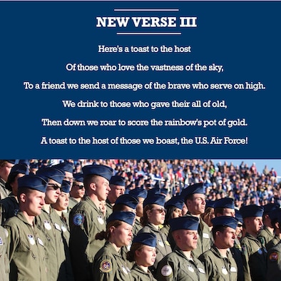 Gen. David Goldfein, chief of staff of the U.S. Air Force, shares his thoughts on changes made to the third verse of the U.S. Air Force song. (U.S. Air Force graphic)