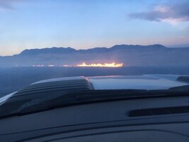 The fire department was dispatched at the request of the Montana Department of Natural Resources and Conservation with a volunteer fire department to support a fast-moving grass fire north of Geyser, Montana, Feb. 1, 2020.