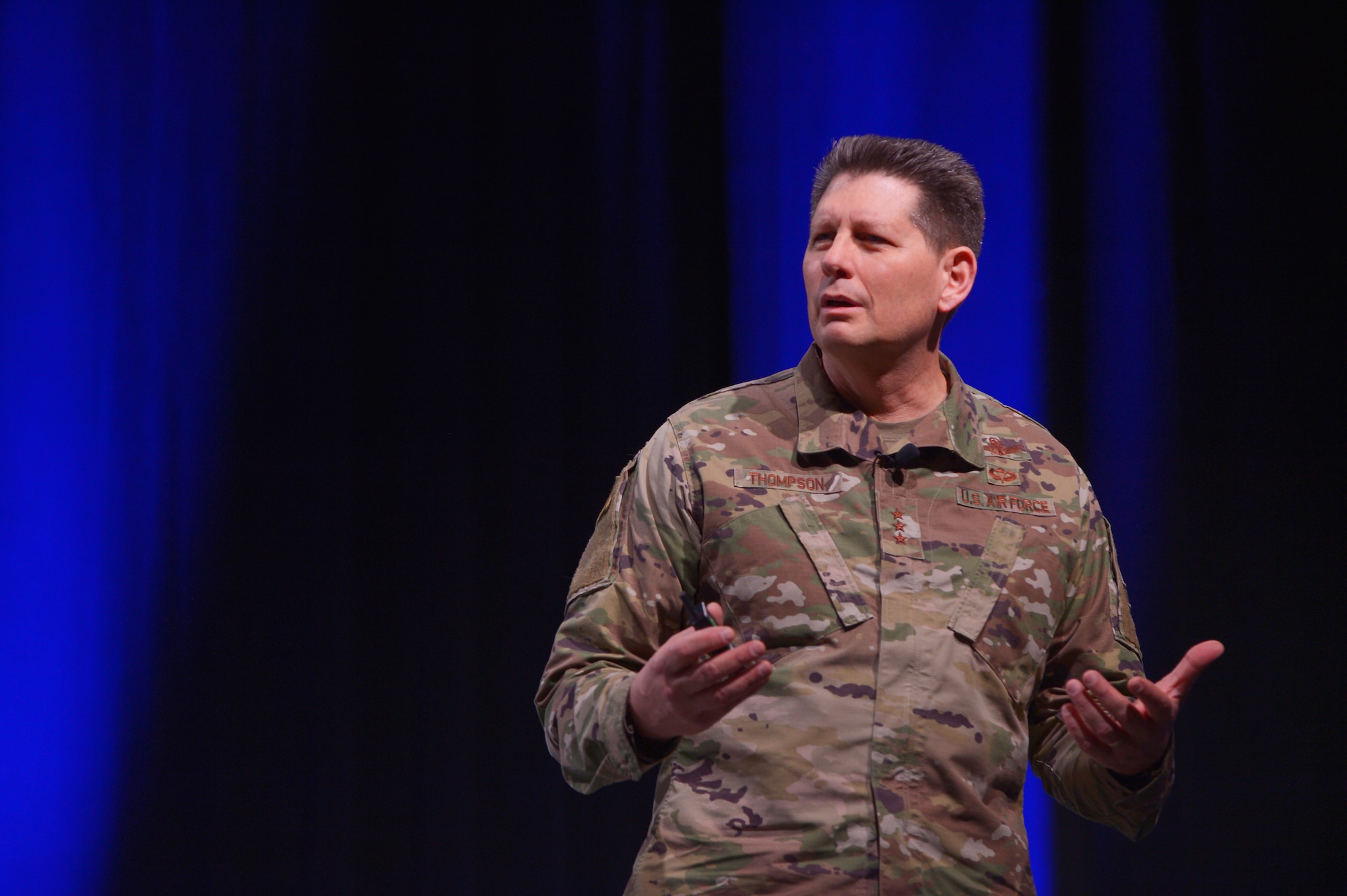 Lt. Gen. David D. Thompson, United States Space Force vice commander, talks about the future of the Space Force at the Air Force Association’s Air Warfare Symposium in Orlando, Fla., Feb. 27, 2020. The Air Warfare Symposium is a premier event for the aerospace and defense industry geared toward the professional development of Air Force officers, enlisted members, civilians, retirees and veterans. (U.S. Air Force photo by Tech. Sgt. Jonathan Snyder)