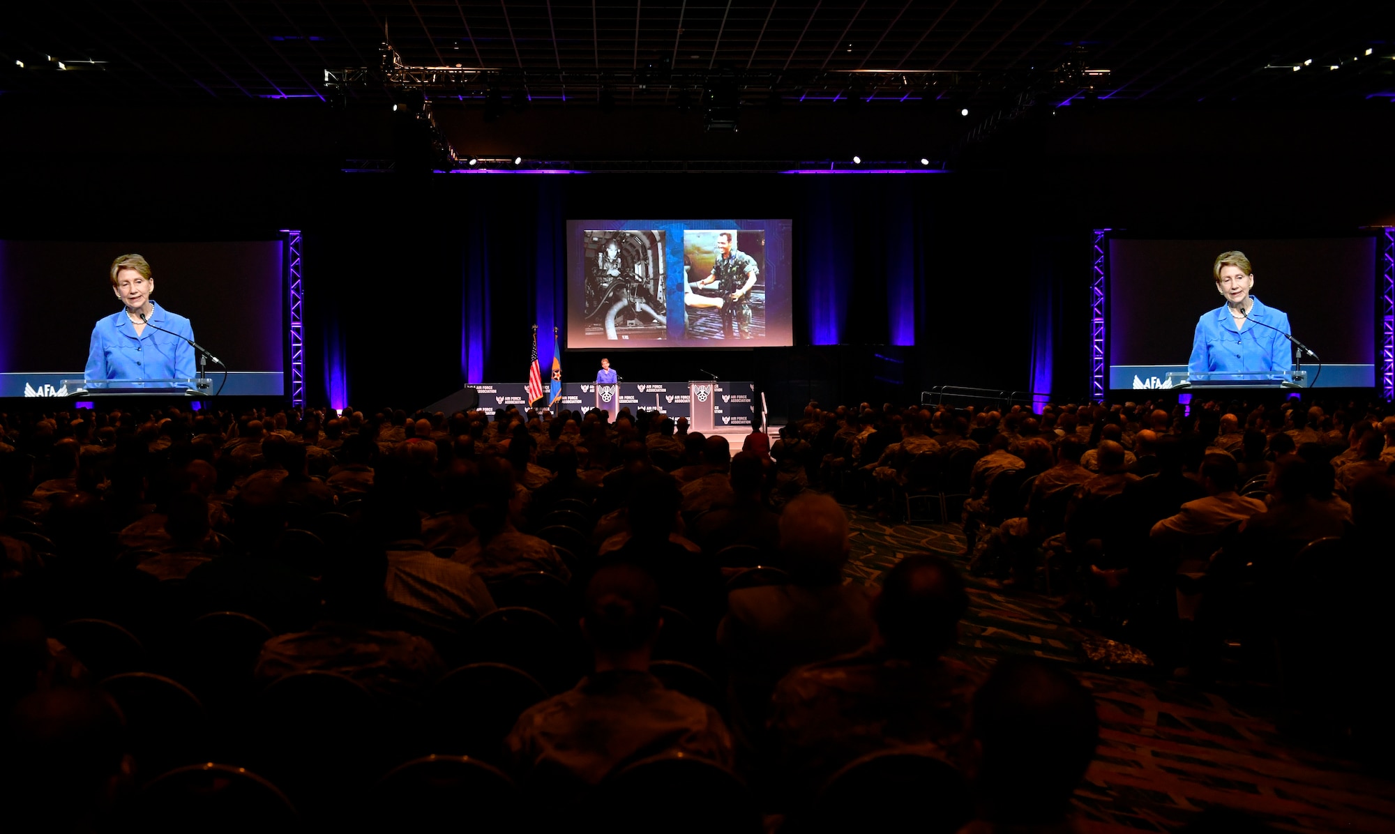 Secretary of the Air Force Barbara Barrett delivers remarks during the Air Force Association’s Air Warfare Symposium in Orlando, Fla., Feb. 27, 2020. The three-day event is a professional development forum that offers the opportunity for Department of Defense personnel to participate in forums, speeches, seminars and workshops with defense industry professionals. (U.S. Air Force photo by Wayne Clark)