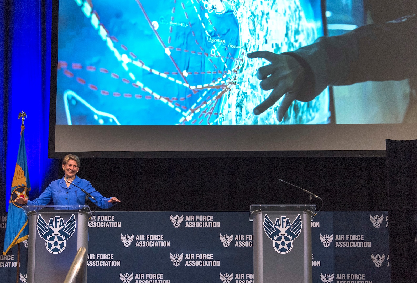 Secretary of the Air Force Barbara Barrett delivers remarks during the Air Force Association’s Air Warfare Symposium in Orlando, Fla., Feb. 27, 2020. The three-day event is a professional development forum that offers the opportunity for Department of Defense personnel to participate in forums, speeches, seminars and workshops with defense industry professionals. (U.S. Air Force photo by Wayne Clark)