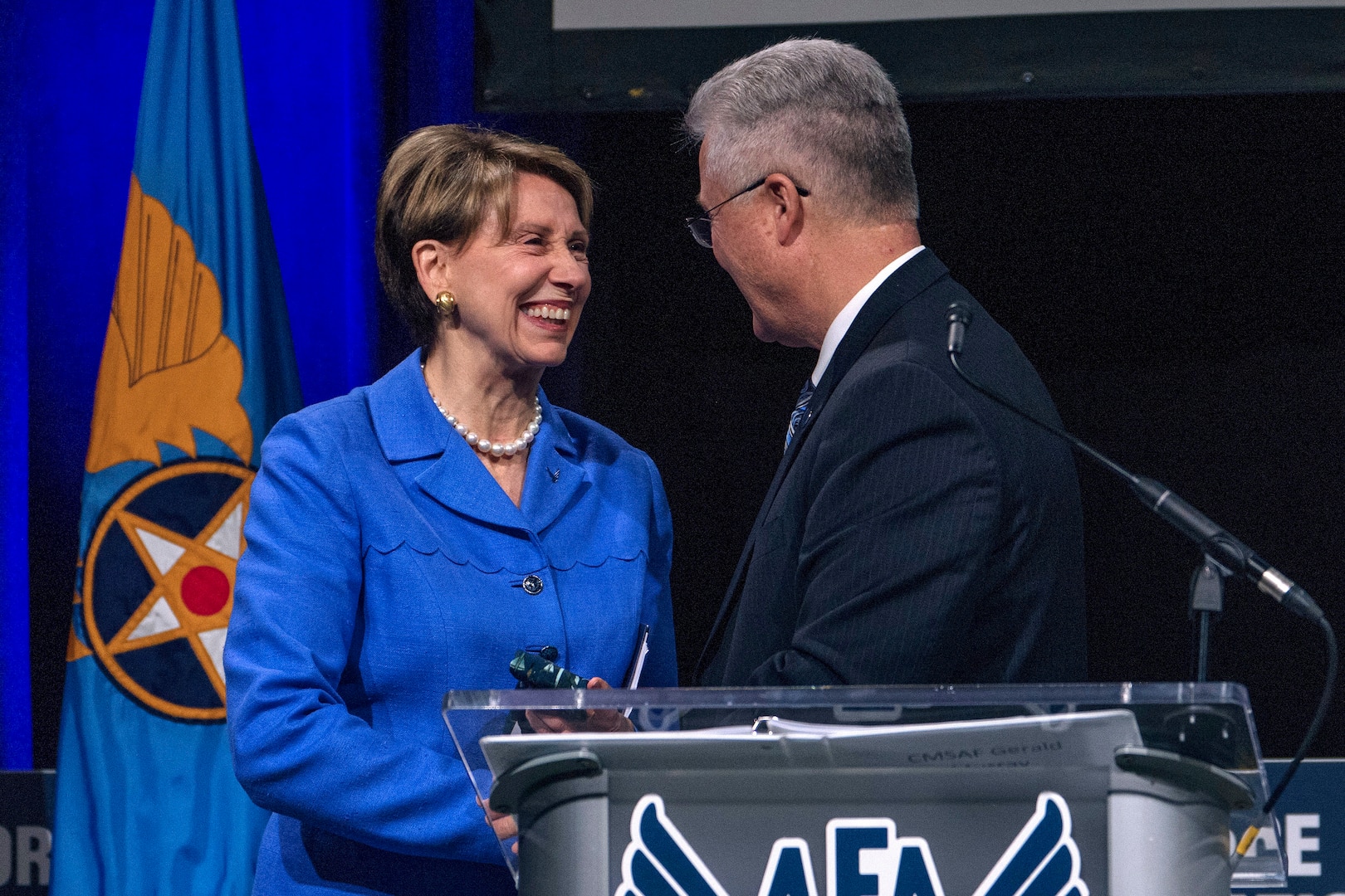 Secretary of the Air Force Barbara Barrett delivers remarks during the Air Force Association’s Air Warfare Symposium in Orlando, Fla., Feb. 27, 2020. The three-day event is a professional development forum that offers the opportunity for Department of Defense personnel to participate in forums, speeches, seminars and workshops with defense industry professionals. (U.S. Air Force photo by Wayne Clark)