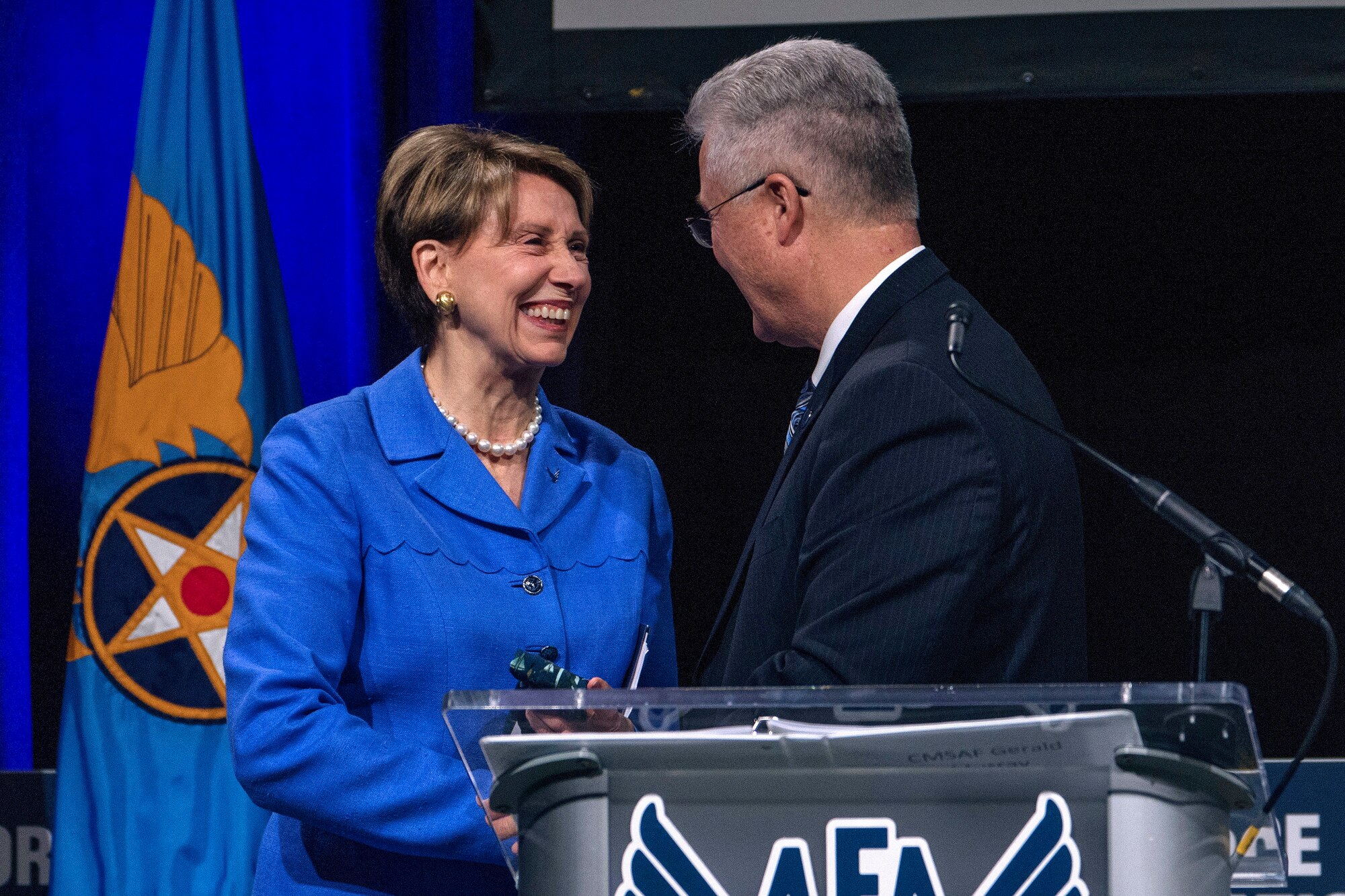 Secretary of the Air Force Barbara Barrett delivers remarks during the Air Force Association’s Air Warfare Symposium in Orlando, Fla., Feb. 27, 2020. The three-day event is a professional development forum that offers the opportunity for Department of Defense personnel to participate in forums, speeches, seminars and workshops with defense industry professionals. (U.S. Air Force photo by Wayne Clark)