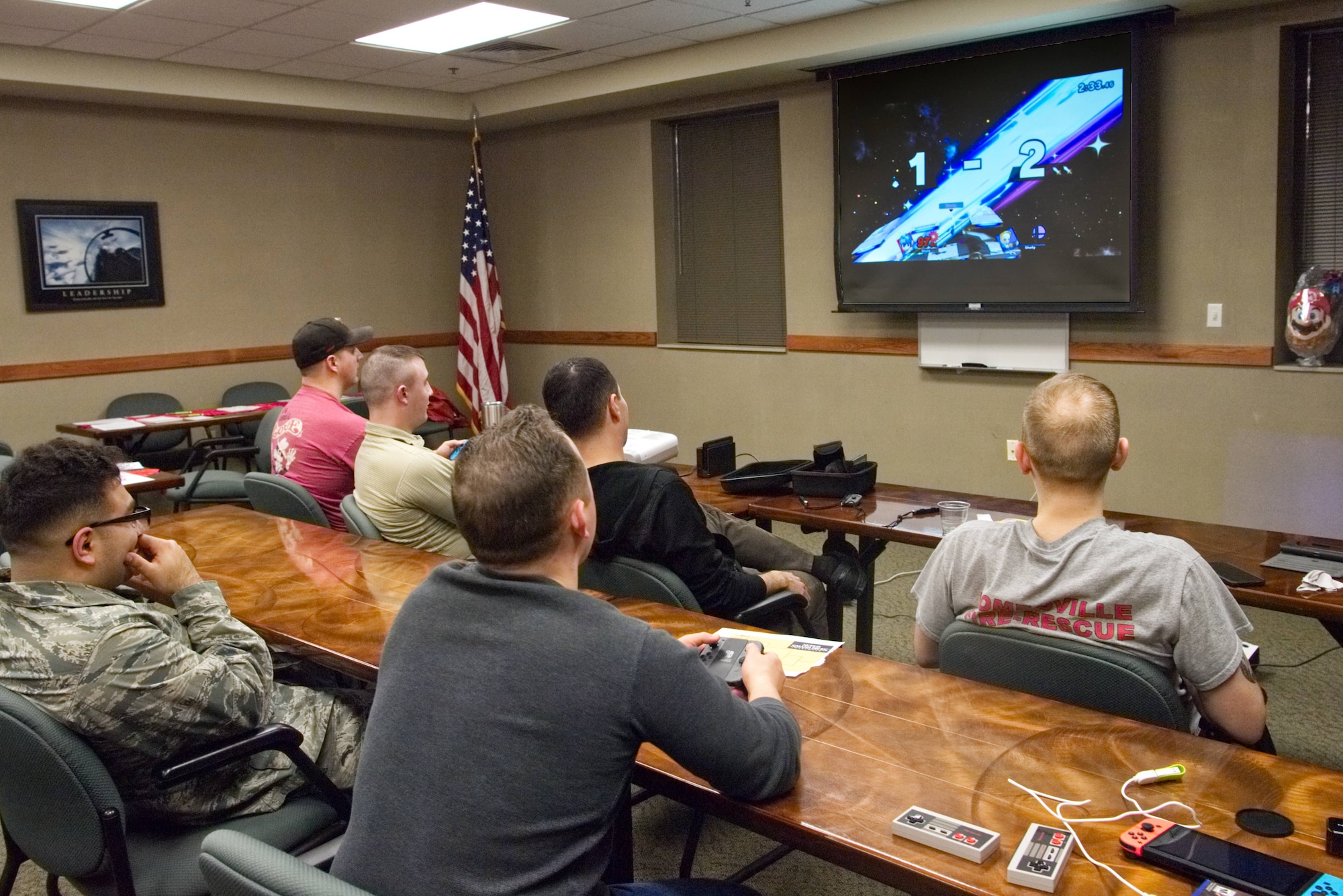 Airmen from Grissom Air Reserve Base, Ind., participate in a Super Smash Bros. tournament held by Airman & Family Readiness, Feb. 8, 2020. Master Sgt. Hansel Orozco, 434th Air Refueling Wing religious affairs superintendent, organized the tournament as part of his second game night event.