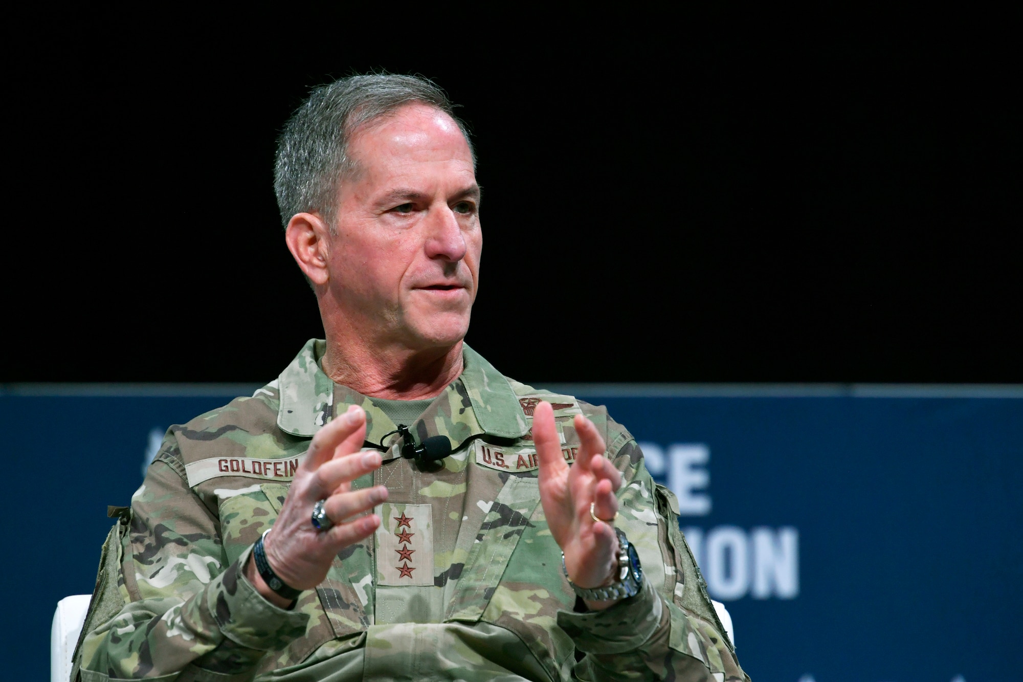 Air Force Chief of Staff Gen. David L. Goldfein participate in a sit down discussion during the Air Force Association’s Air Warfare Symposium, in Orlando, Fla., Feb. 27, 2020. The three-day event is a professional development forum that offers the opportunity for Department of Defense personnel to participate in forums, speeches, seminars and workshops with defense industry professionals. (U.S. Air Force photo by Wayne Clark)