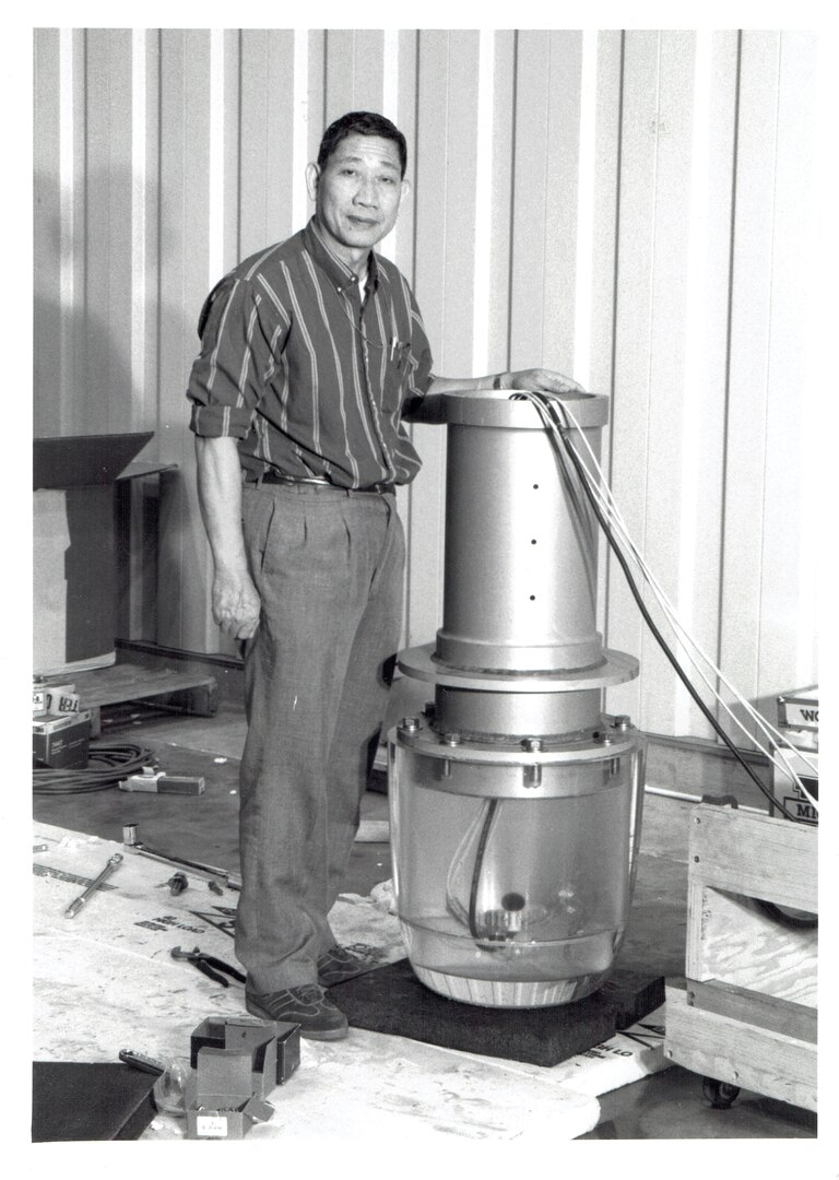 Dr. Young Shen at Naval Surface Warfare Center Carderock Division’s Large Cavitation Channel testing in 1991 in West Bethesda, Md.