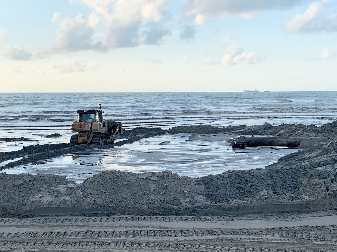 Beach nourishment project west of 61st street is in conjunction with the broader project to dredge the Houston and Galveston channels. The nourishment project, a collaboration between USACE, the Texas Land Office and the Galveston Park Board of Trustees, is expected to place up to 711,000 cubic yards of material along the existing beach.