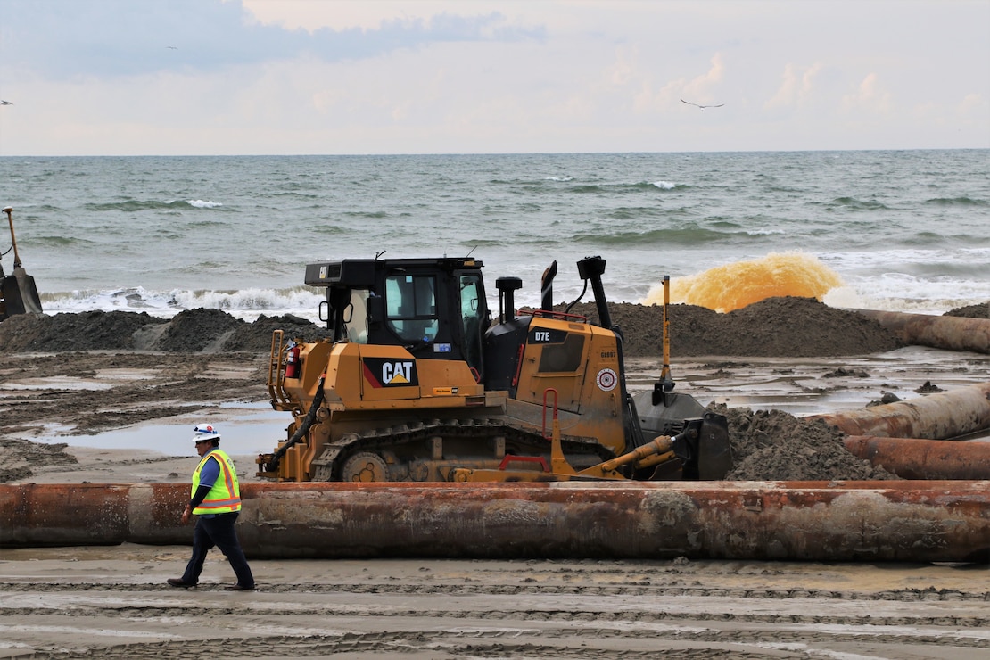 Beach nourishment project west of 61st street is in conjunction with the broader project to dredge the Houston and Galveston channels. The nourishment project, a collaboration between USACE, the Texas Land Office and the Galveston Park Board of Trustees, is expected to place up to 711,000 cubic yards of material along the existing beach.