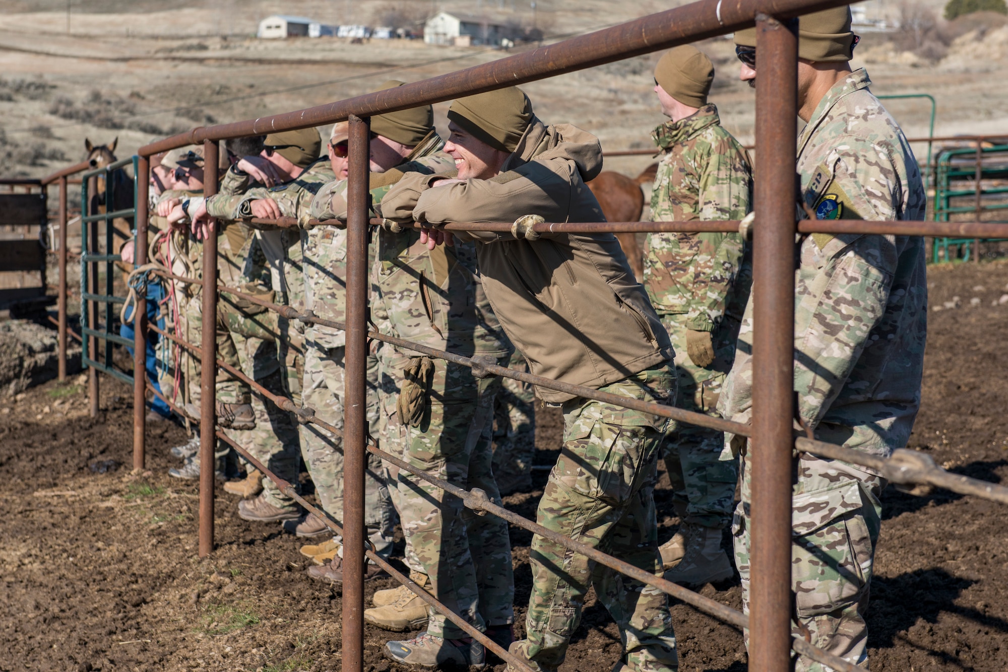 Special warfare tactical air control party Airmen, assigned to the 124th Air Support Operations Squadron, Idaho Air National Guard, participate in pack animal training, Feb. 9, 2020 in Emmett, Idaho. Pack animals, including horses, donkeys and mules, are utilized during missions where normal methods of transportation are restricted. (U.S. Air National Guard photo by Airman 1st Class Taylor Walker)