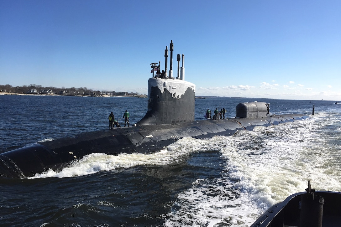 A submarine in the water.