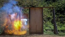 A door is detonated by U.S. Marines with Combat Assault Company and Combat Logistics Battalion 3 during a demolition range, Marine Corps Base Hawaii, Feb. 26, 2020. The training event improved the Marines' knowledge of explosives and breaching obstacles. (U.S. Marine Corps photo by Cpl. Matthew Kirk)