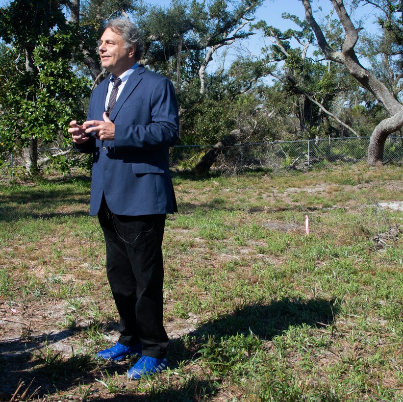 Robert Cvornek, a Florida State University history professor, addresses the media during a press event at Tyndall Air Force Base, Florida, Feb. 28, 2020.  Cvornek spoke on the importance of sharing the history of Massalina Cemetery with the local community. (U.S. Air Force photo by 2nd Lt. Kayla Fitzgerald)