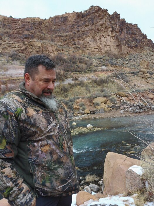 Dan Wolf, engineering technician in Operations Support Branch, checks out channel work on the Rio Chama just downstream of Abiquiu Dam, Jan. 22, 2019. Photo by Katie Barnella Sims.