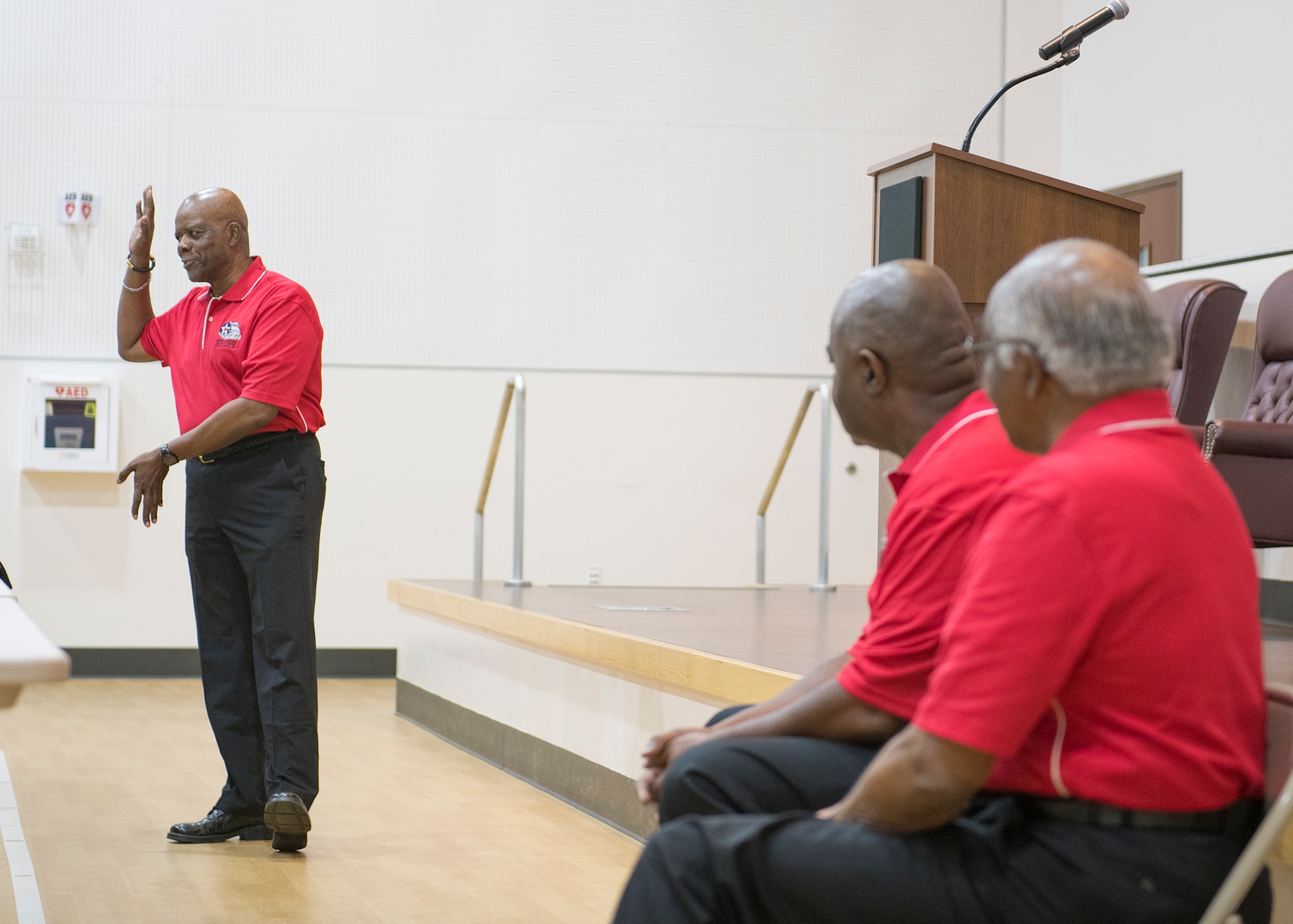 Retired U.S. Air Force Chief Master Sgt. Alfredo Tulle, member of the Archer-Ragsdale Arizona chapter of Tuskegee Airmen Incorporated, speaks during a Black History Month panel discussion Feb. 27, 2020, at Luke Air Force Base, Ariz.