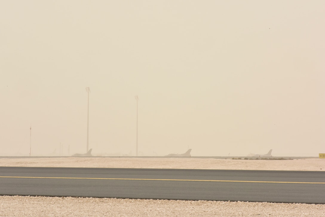 F-16 Fighting Falcon’s with the 555th Fighter Squadron, also known as the “world famous, highly-respected” Triple Nickel, takes off at Al Udeid Air Base, Qatar on Feb. 26,  2020. While deployed to AUAB, the Triple Nickel flew more than 840 sorties and nearly 5,000 hours in less than 120 days, directly supporting combat operations in Operations Spartan Shield and Inherent Resolve. (U.S. Air Force photo by Tech. Sgt. John Wilkes)