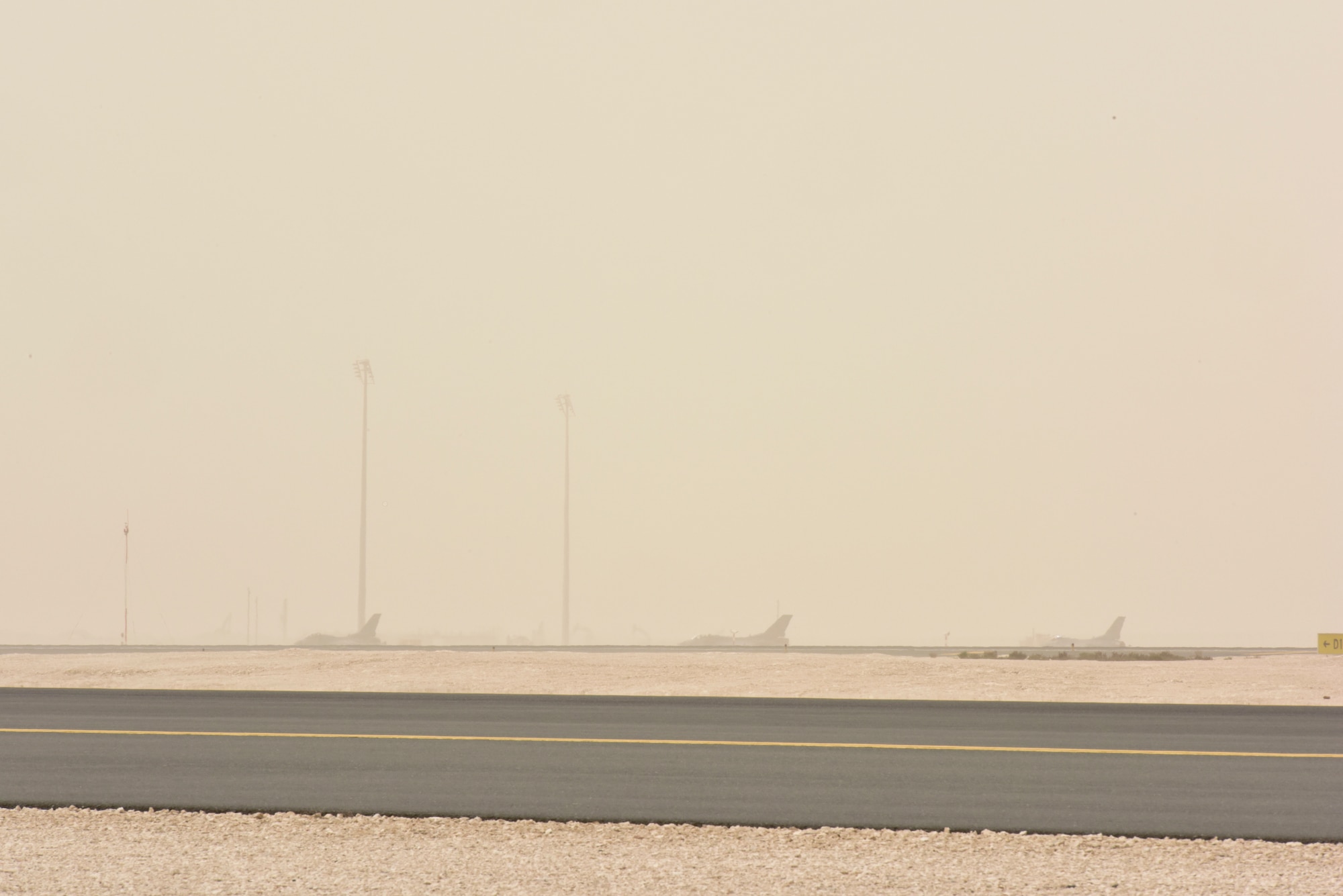F-16 Fighting Falcon’s with the 555th Fighter Squadron, also known as the “world famous, highly-respected” Triple Nickel, takes off at Al Udeid Air Base, Qatar on Feb. 26,  2020. While deployed to AUAB, the Triple Nickel flew more than 840 sorties and nearly 5,000 hours in less than 120 days, directly supporting combat operations in Operations Spartan Shield and Inherent Resolve. (U.S. Air Force photo by Tech. Sgt. John Wilkes)