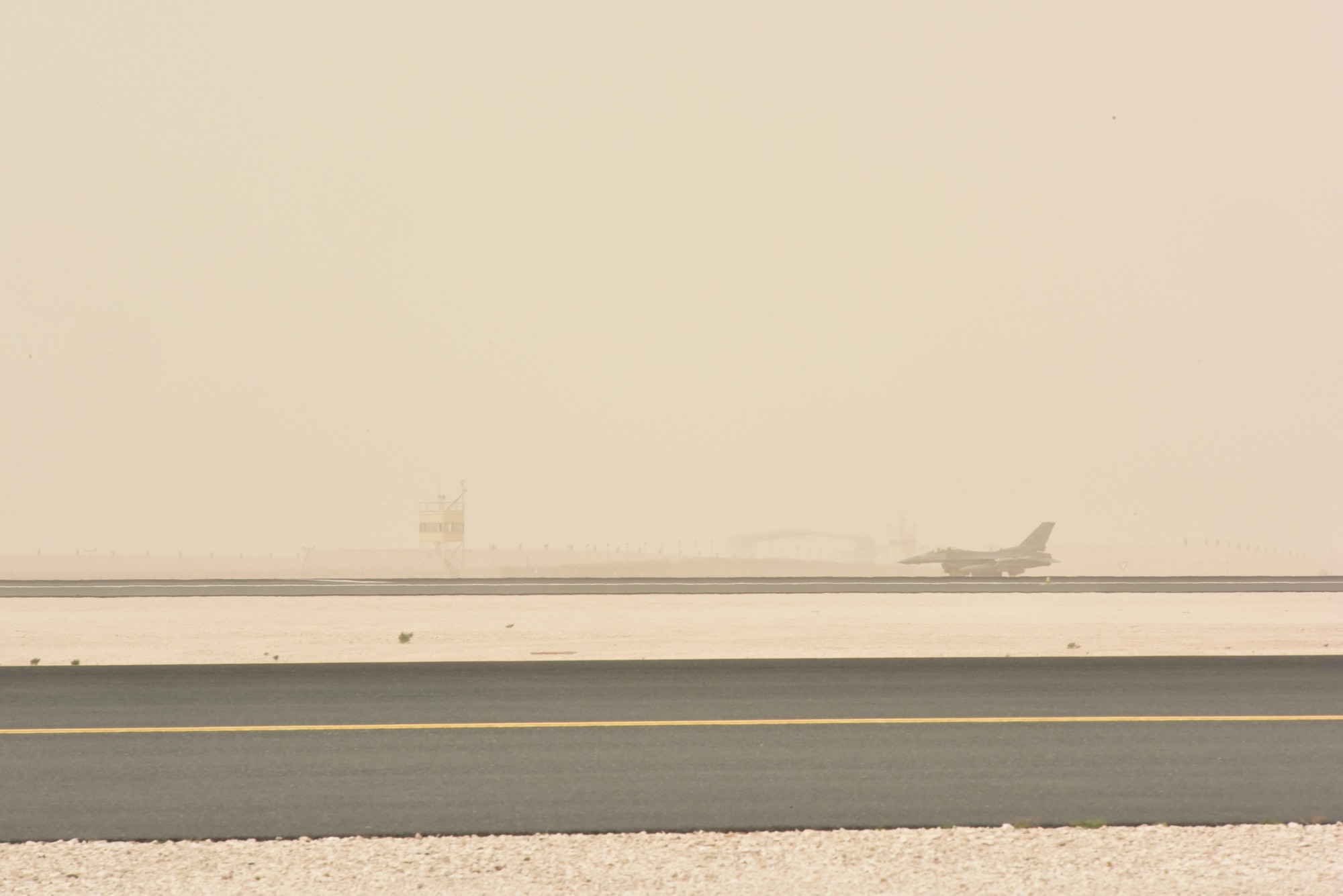 An F-16 Fighting Falcon with the 555th Fighter Squadron, also known as the “world famous, highly-respected” Triple Nickel, takes off at Al Udeid Air Base, Qatar on Feb. 26,  2020. While deployed to AUAB, the Triple Nickel flew more than 840 sorties and nearly 5,000 hours in less than 120 days, directly supporting combat operations in Operations Spartan Shield and Inherent Resolve. (U.S. Air Force photo by Tech. Sgt. John Wilkes)