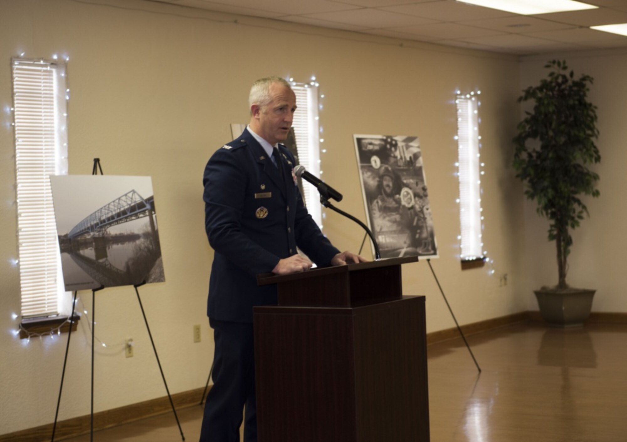 U.S. Air Force Col. Matt Allen, commander of the 24th Special Operations Wing, speaks at a ceremony unveiling the newly named “USAF Combat Controller Staff Sgt. Dylan Elchin Memorial Bridge” in Rochester, Pa. Feb 29, 2020. Elchin was killed alongside two U.S. Army Special Forces members when their vehicle struck an improvised explosive device in Ghazni Province, Afghanistan, Nov. 27, 2018.
