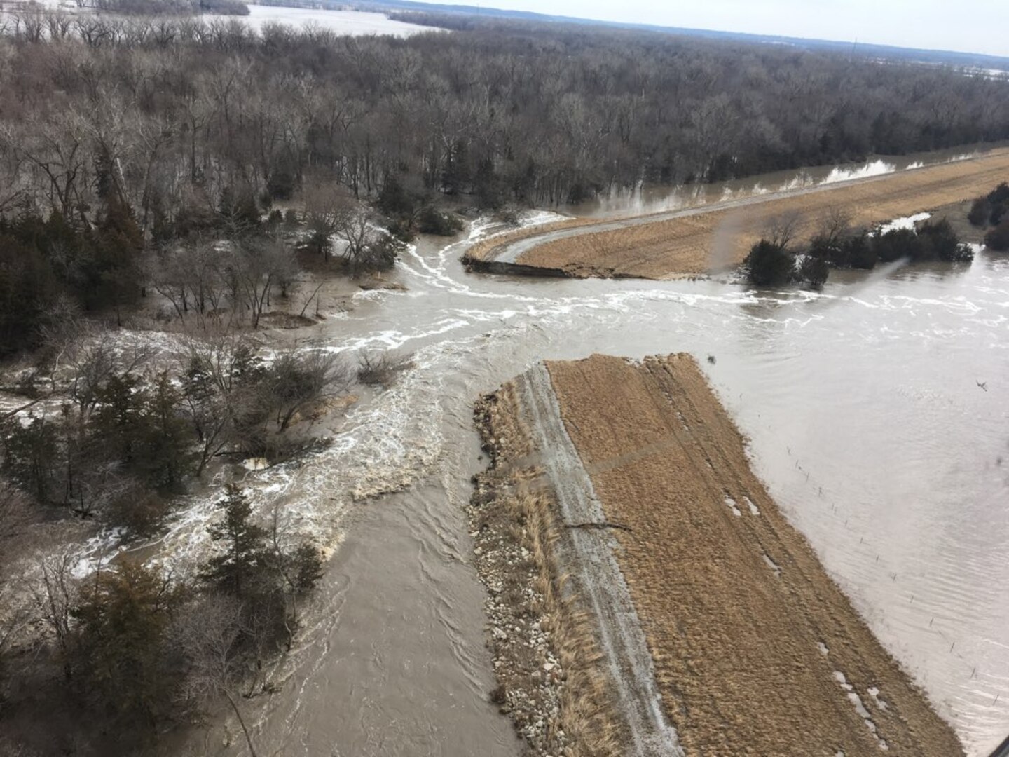 The breach on the Clear Creek Levee System along the Platte River March 17.