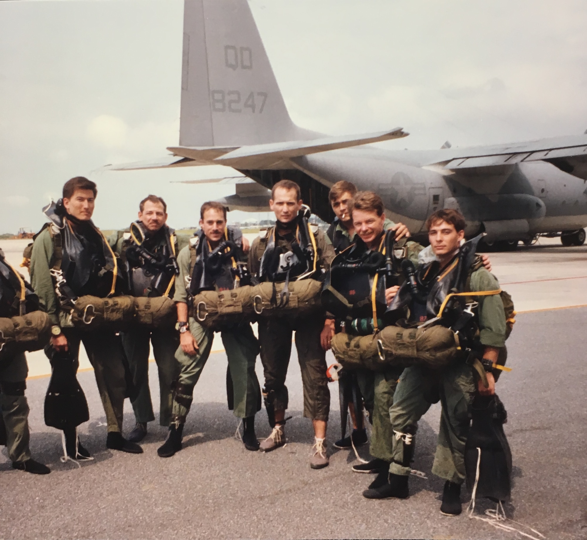 Now-Air Force Lt. Col. Robert Heil, 422nd Medical Squadron commander, poses for a photo with his scuba team during his prior career as an Army Special Forces medic. Heil served 12 years in the Army before transitioning to the Air Force. (Courtesy photo)