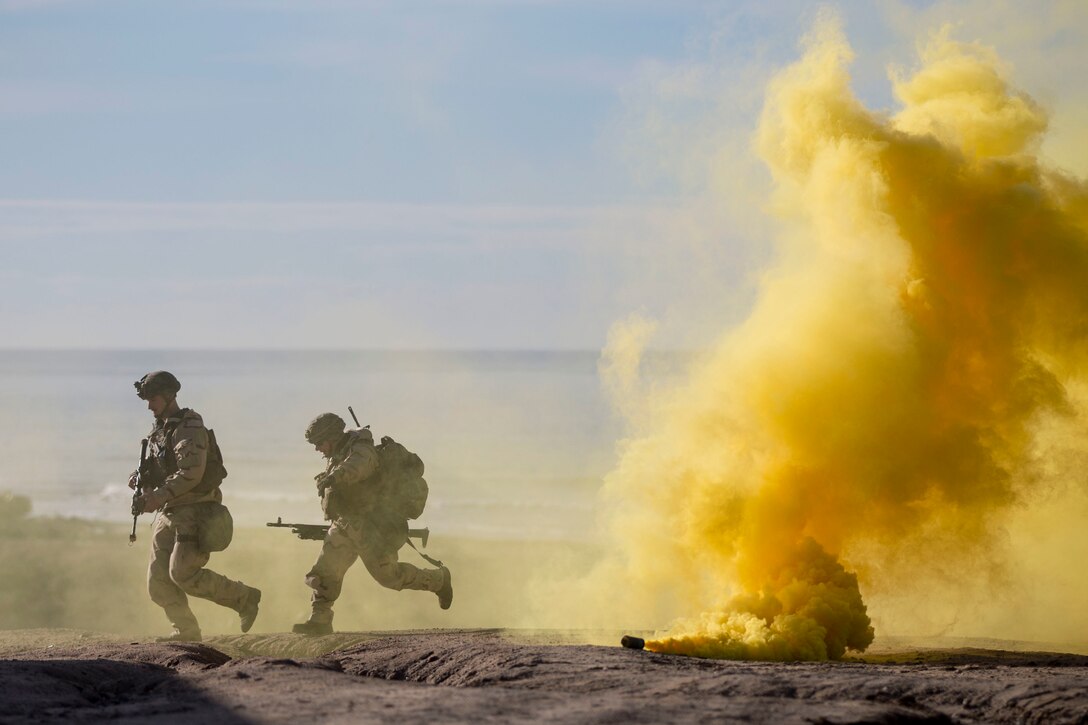 U.S. Marines .participate in an amphibious landing and assault through a combat town on Red Beach during Steel Knight 20 at Marine Corps Base Camp Pendleton, California, Dec. 6.
