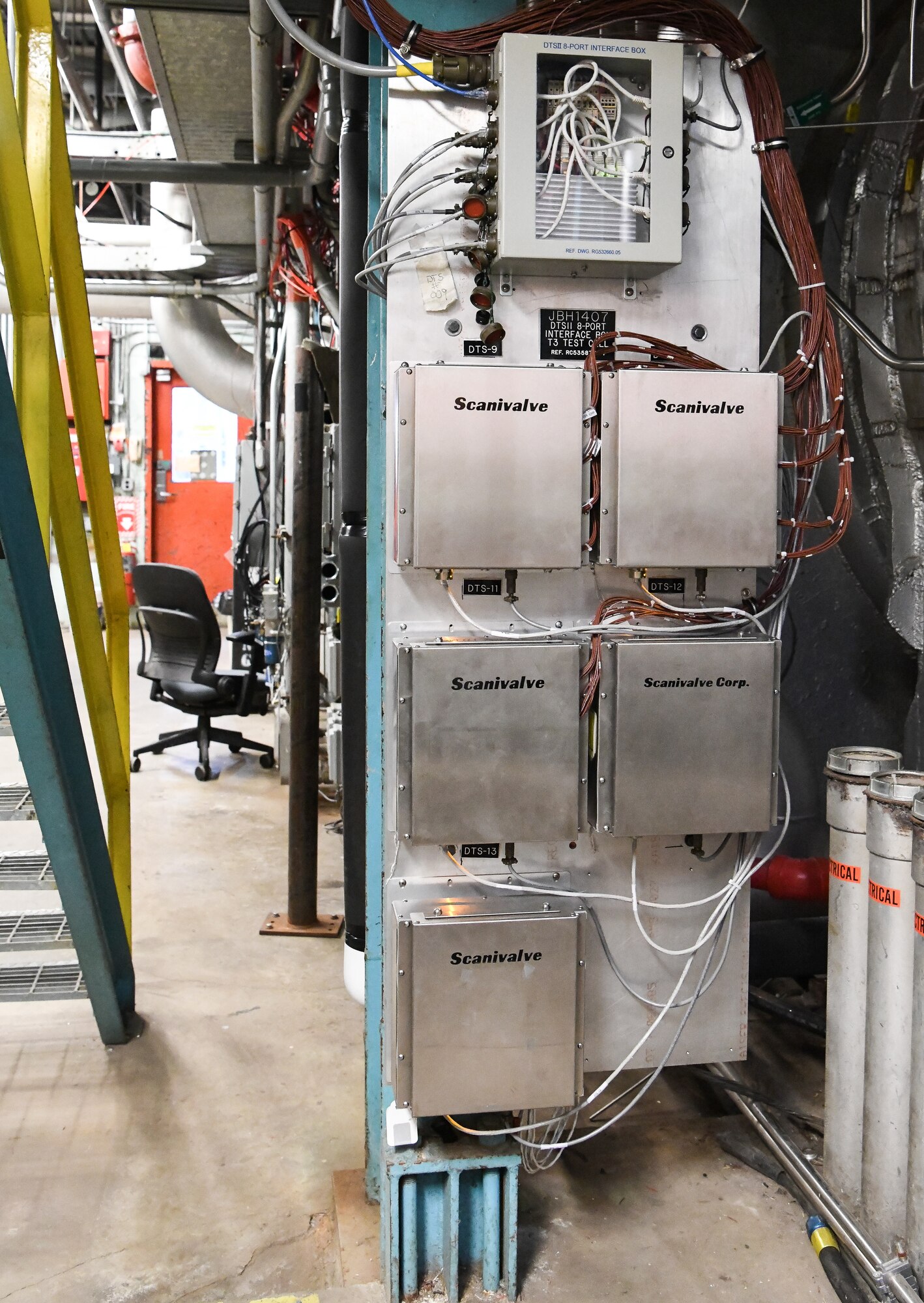 New Digital Temperature Scanners were installed in the Arnold Engineering Development Complex Engine Test Facility T-3 test cell as part of upgrades to the test cell at Arnold Air Force Base, Tenn., Dec. 3. (U.S. Air Force photo by Jill Pickett)