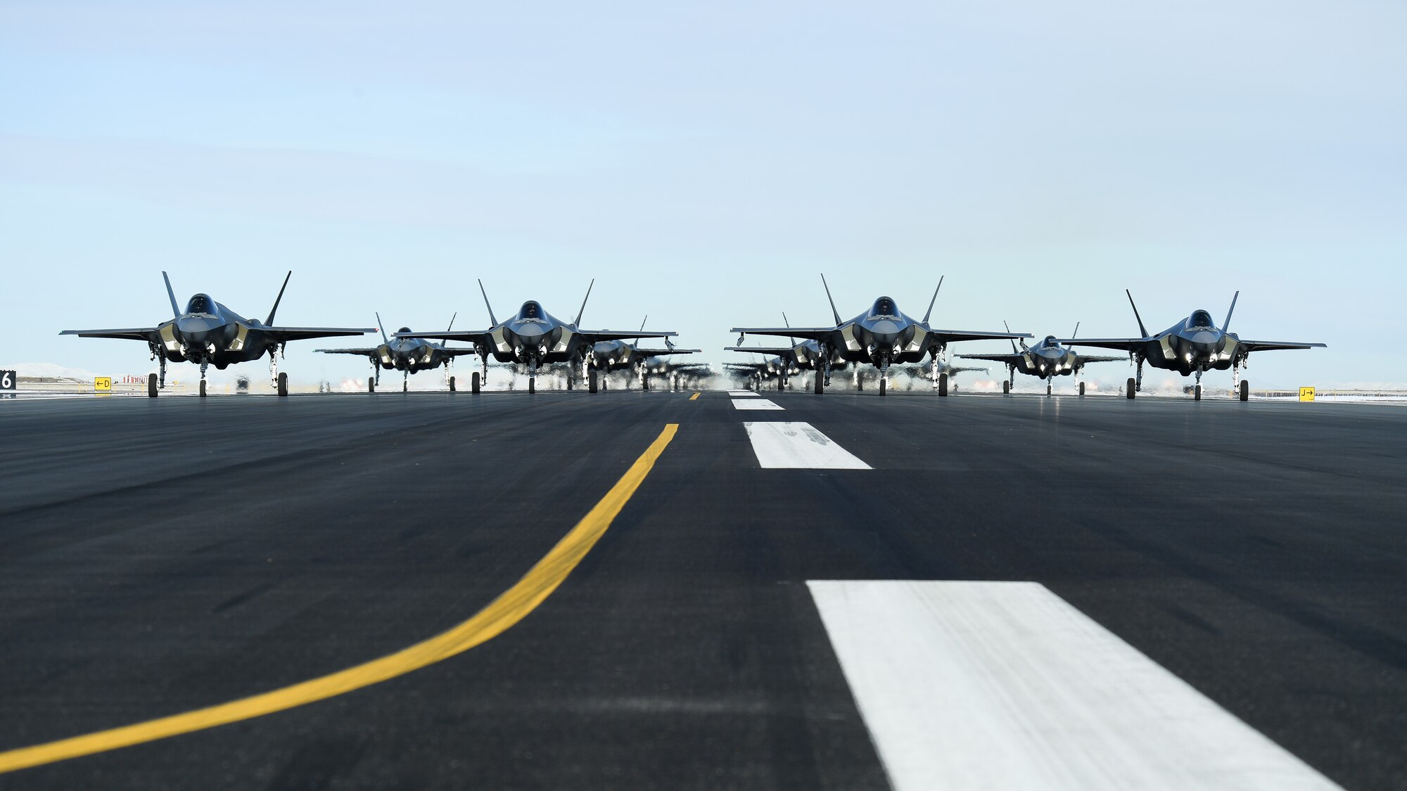 A photo of F-35As on the runway at Hill Air Force Base, Utah.