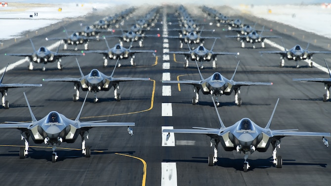 A photo of F-35As on the runway at Hill Air Force Base, Utah.