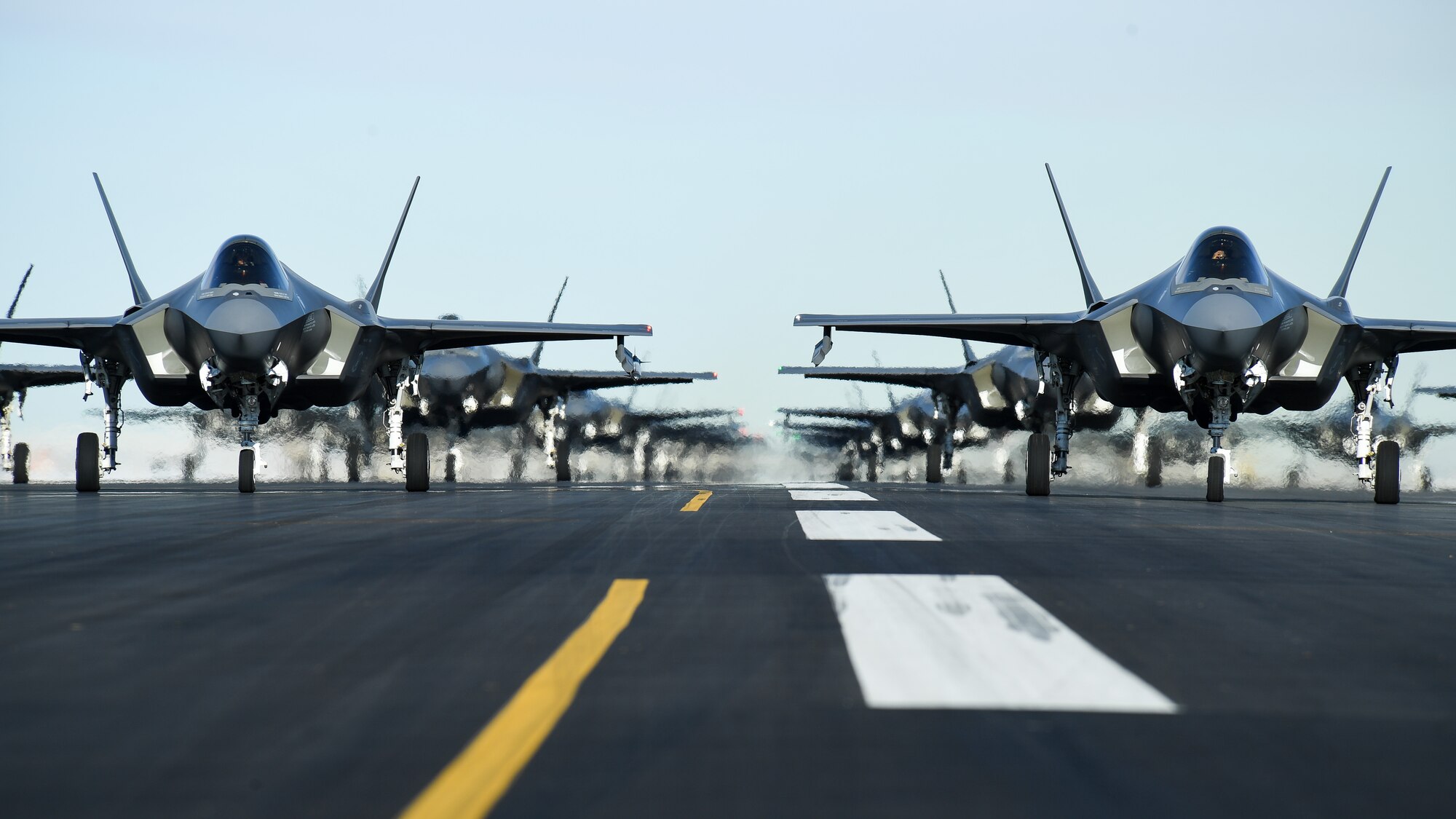 A photo of F-35As on the runway at Hill Air Force Base, Utah.