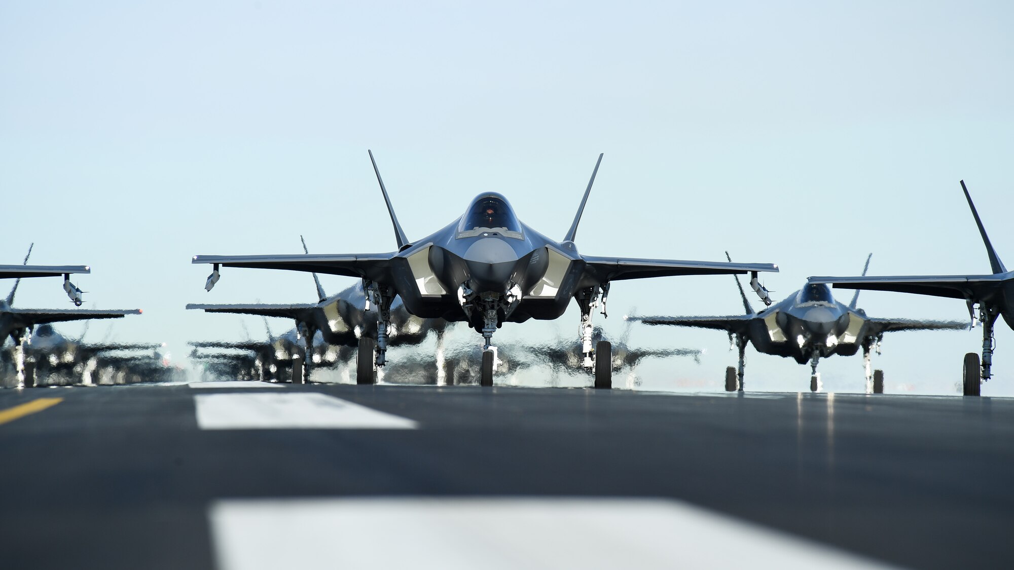 A photo of F-35As on the runway at Hill Air Force Base, Utah.