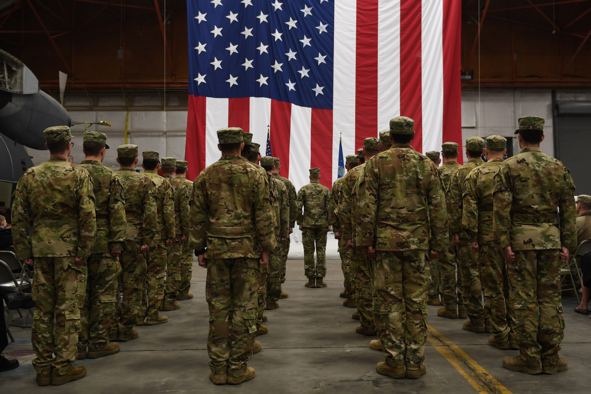 Airmen in formation during a ceremony.