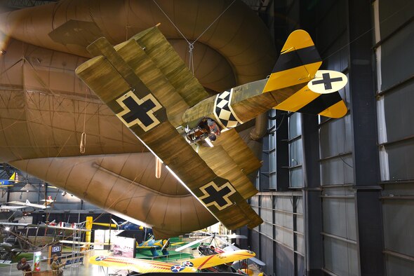 One early years aircraft on display. This is a fixed wing triplane that was driven by propellers. Fokker Dr. I