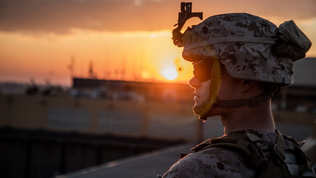 A U.S. Marine stands post during the reinforcement of the Baghdad Embassy Compound in Iraq, Jan. 4.