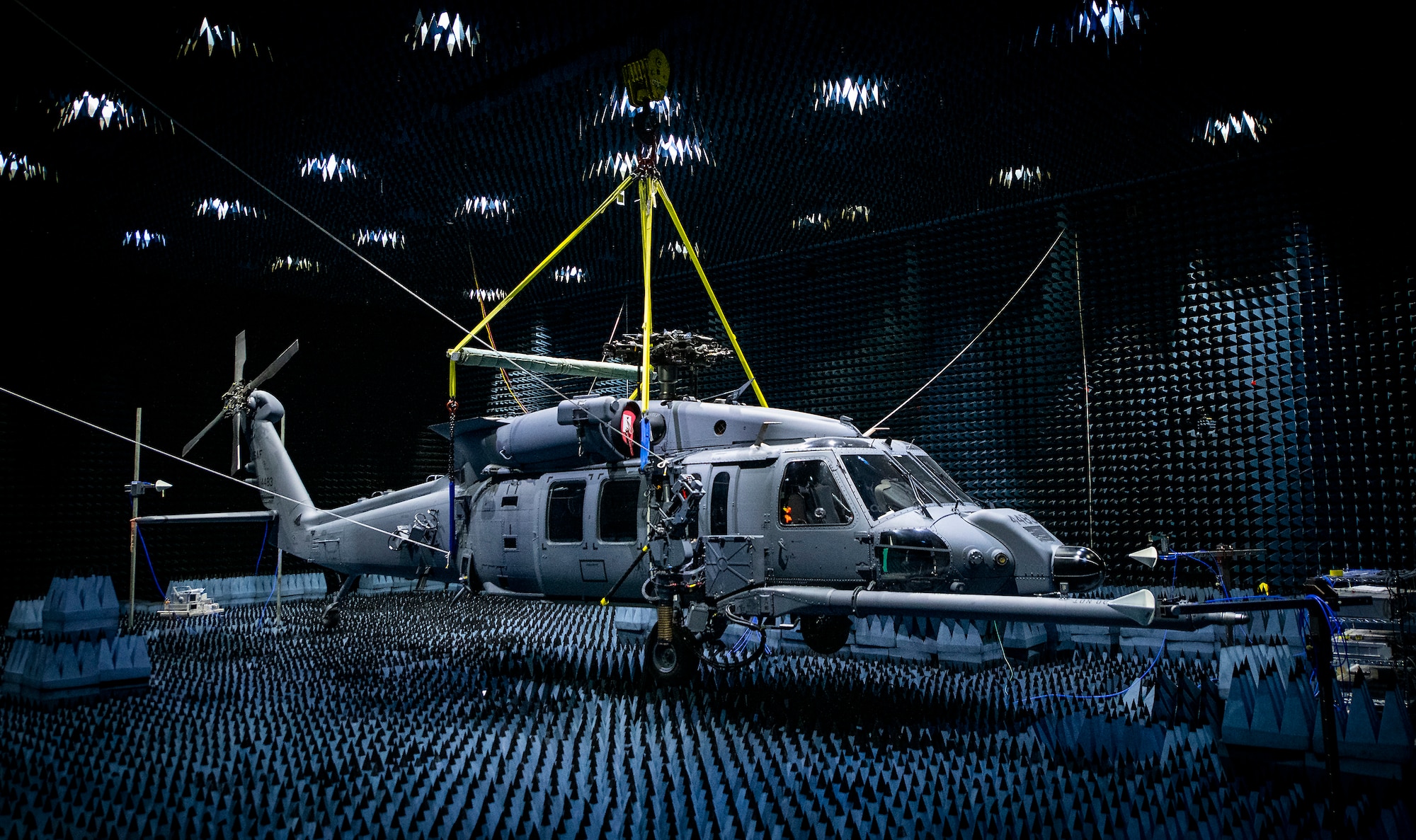 Hang in there:  HH-60W enters chamber for defensive systems testin