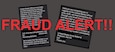 a gray, black, white, and red graphic containing two text messages with red letters indicating a fraud alert.