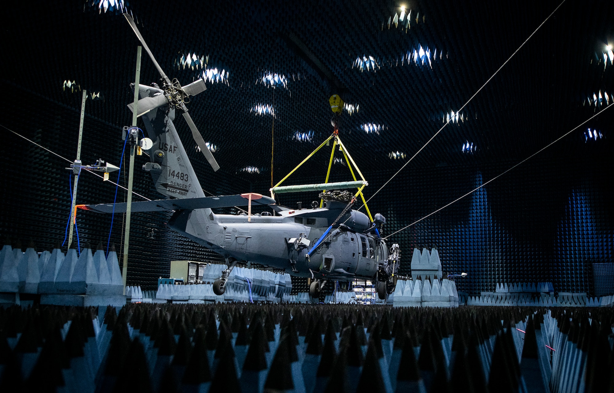 Hang in there:  HH-60W enters chamber for defense systems testin