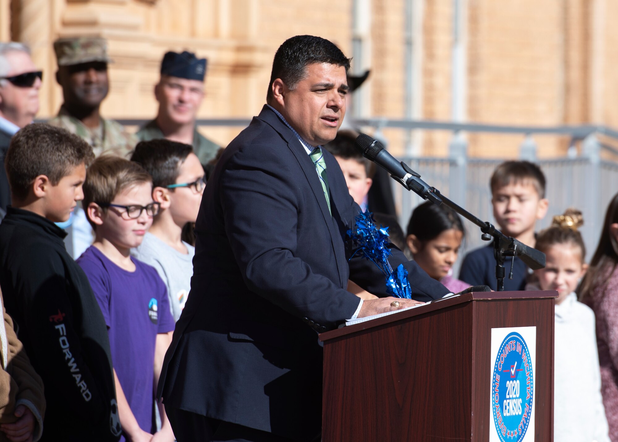 Wichita Falls' Mayor Stephen Santellana speaks at the 2020 Census launch event at the Memorial Auditiorium in Wichita Falls, Texas, Jan. 7, 2020. Santellana said the census benefits communities across the country in a variety of ways. Be it for the city, for the arts, school districts or for the military community in Wichita Falls, he said the census will benefit all if we participate and show that we are here. (U.S. Air Force photo by Senior Airman Pedro Tenorio)
