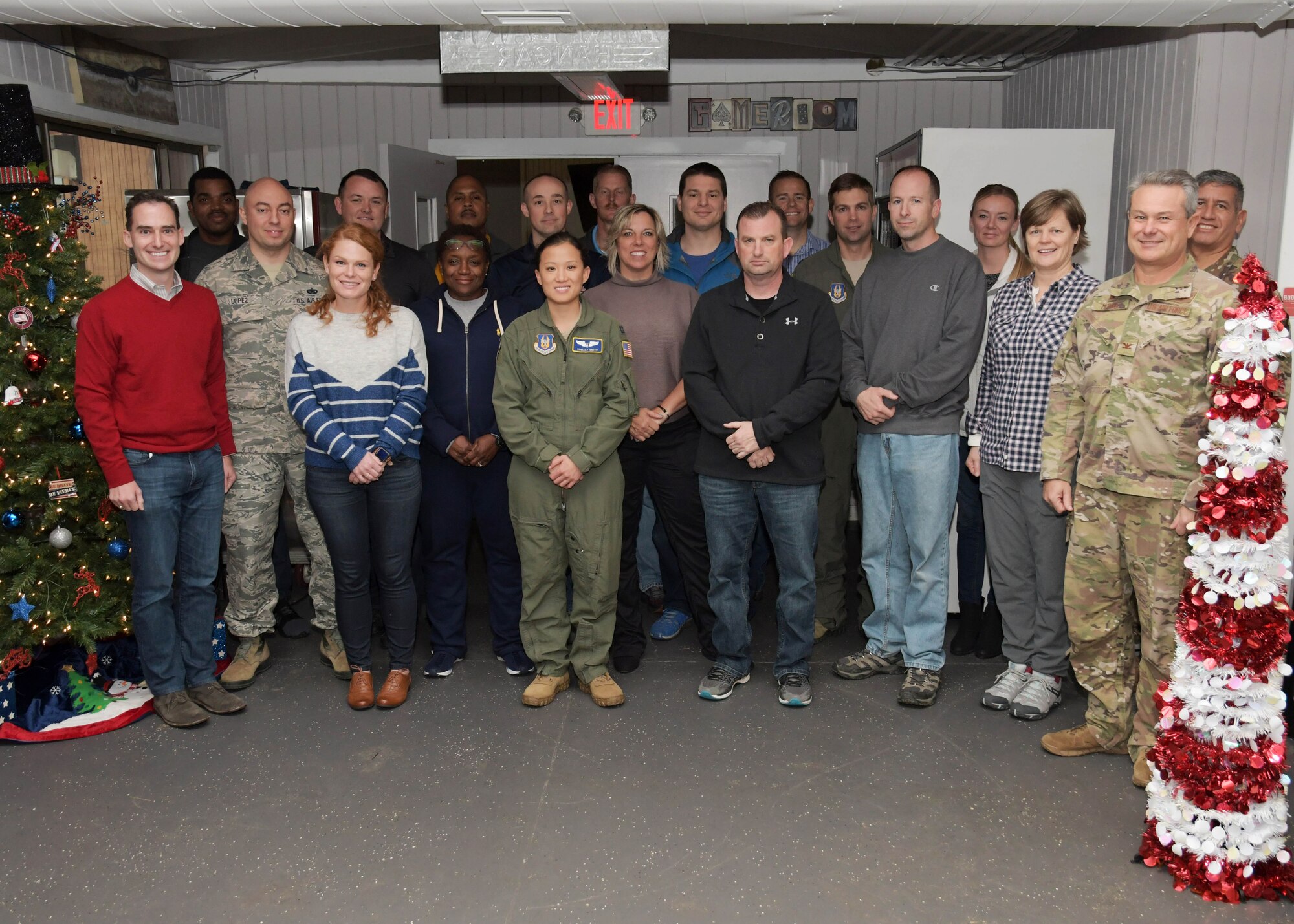 Participants in the 94th Airlift Wing's first three-day flight commanders’ course pose for a group photo at Dobbins Air Reserve Base, Georgia on Dec. 10, 2019. Course participants represented all groups in the wing and gained valuable skills to strengthen teamwork and their understanding of Dobbins. (U.S. Air Force photo/Andrew Park)